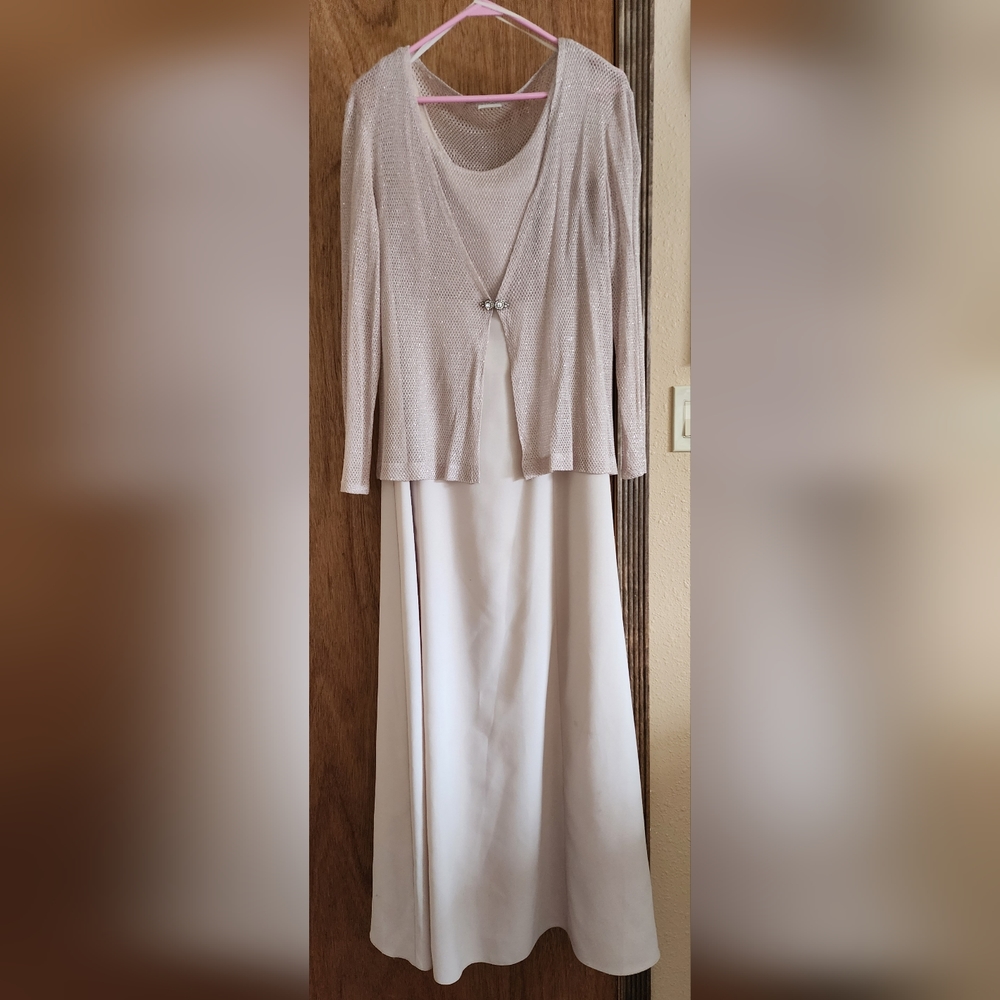 Women's formal dress Champagne color, 2 piece - dress and mesh jacket